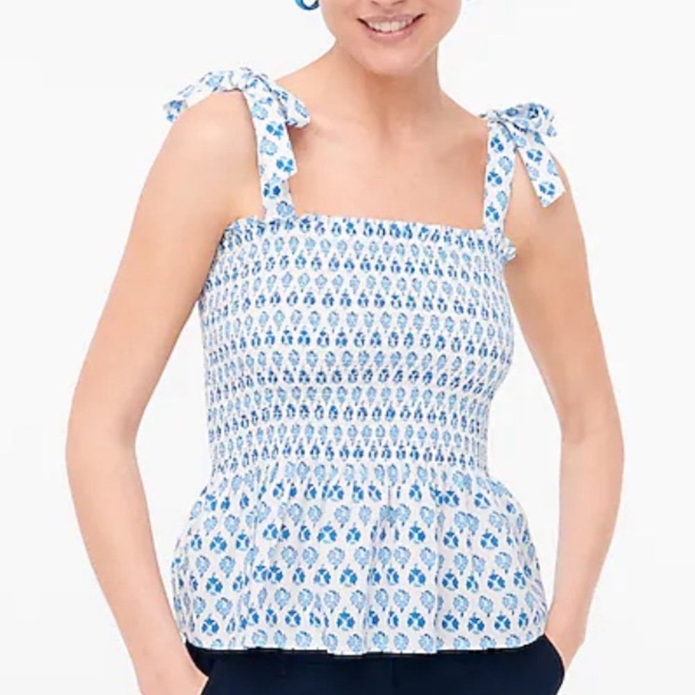 J. Crew Smocked tie-shoulder tank top
